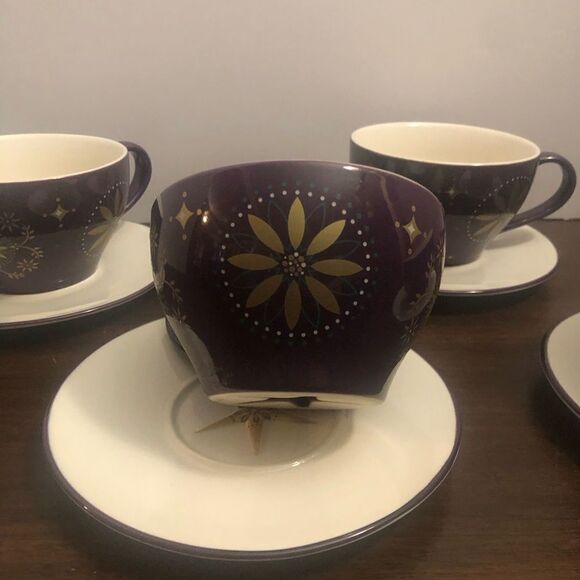 Starbucks Holiday 2006 Coffee Set Of 4 Plum Purple White Cup Saucer Mug - Picture 3 of 9